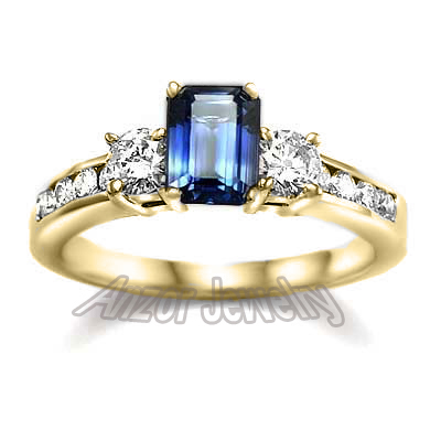 Emerald-Cut Sapphire and Diamond Ring 14K