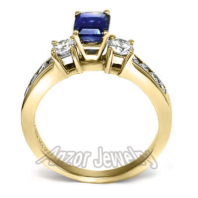 Emerald-Cut Sapphire and Diamond Ring 14K
