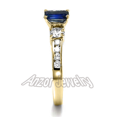 Emerald-Cut Sapphire and Diamond Ring 14K