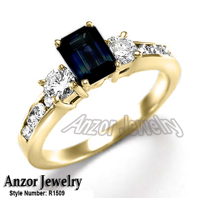 Emerald-Cut Sapphire and Diamond Ring 14K