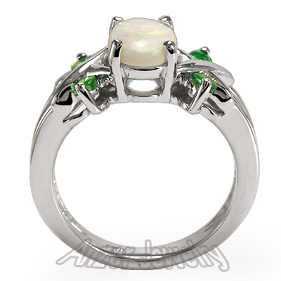 14k White Gold Opal Emerald Ring