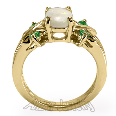 14k Yellow Gold Opal Emerald Ring