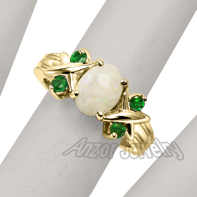 14k Yellow Gold Opal Emerald Ring