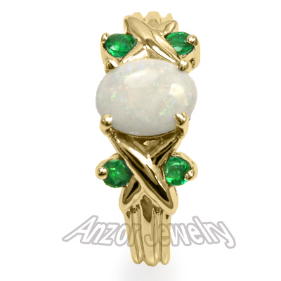 14k Yellow Gold Opal Emerald Ring