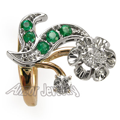Russian Style Diamond Emerald Ring in 14k