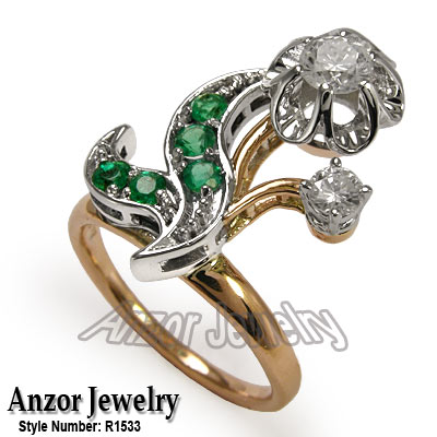 Russian Style Diamond Emerald Ring in 18k