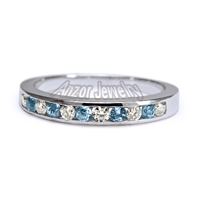 14k Gold Diamond & Aquamarine Wedding Band Ring