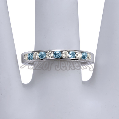 14k Gold Diamond & Aquamarine Wedding Band Ring