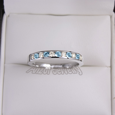 14k Gold Diamond & Aquamarine Wedding Band Ring