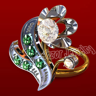 Russian Style Diamond Emerald Ring in 14k