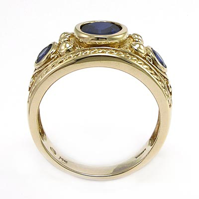 Etruscan Byzantine Style Men's Sapphire Ring 14k