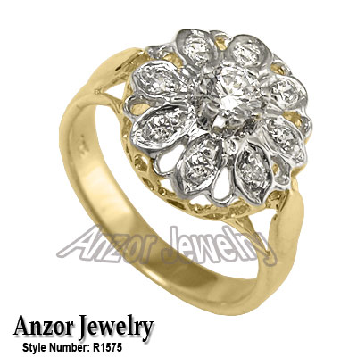 14k Yellow White Gold Russian style Diamond Ring