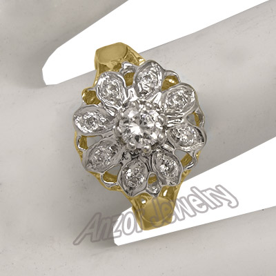 14k Yellow White Gold Russian style Diamond Ring