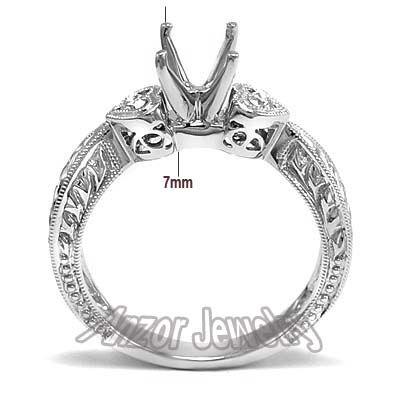 14k Solid White Gold Semi-Mount Diamond Ring