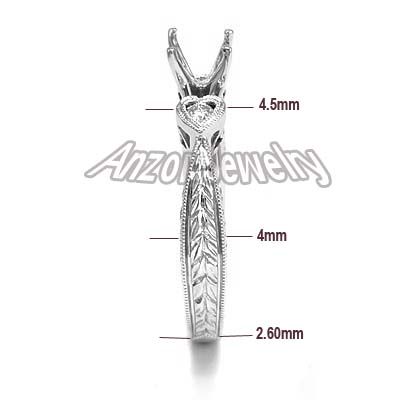 14k Solid White Gold Semi-Mount Diamond Ring