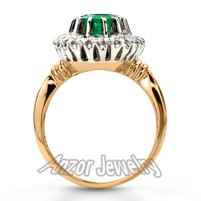 Russian Style Emerald Diamond Ring 14K 585
