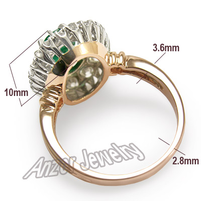 Russian Style Emerald Diamond Ring 14K 585