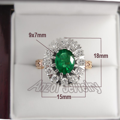 Russian Style Emerald Diamond Ring 14K 585