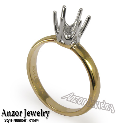 14k Solid Two-Tone Gold Engagement Setting Ring