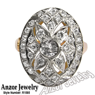 Russian style Diamond Ring 14k Rose & White Gold