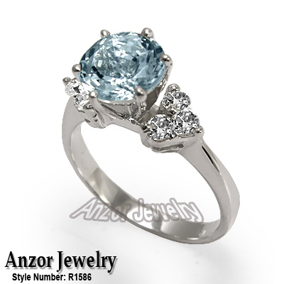 14K White Gold Aquamarine & Diamond Ring
