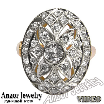 Russian Jewelry 14k Rose & White Gold Diamond Ring