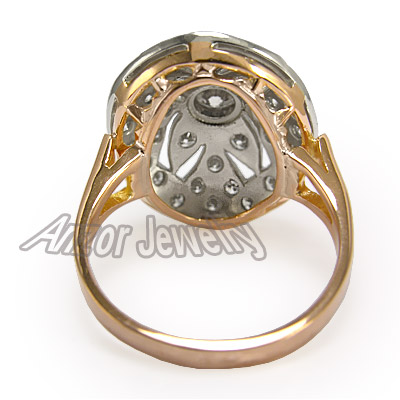 Russian Jewelry 14k Rose & White Gold Diamond Ring