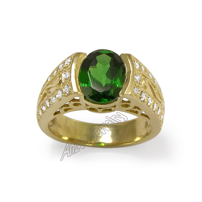 Men's Green Tourmaline & Diamond Ring 14K