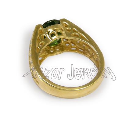Men's Green Tourmaline & Diamond Ring 14K