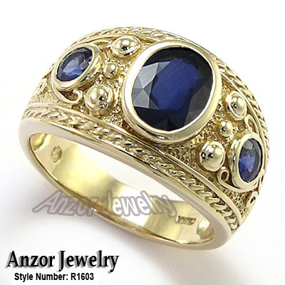 Men's Ring Genuine Ceylon Sapphire 10k Gold