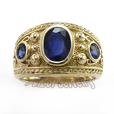 Men's Ring Genuine Ceylon Sapphire 10k Gold