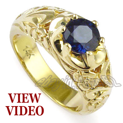 Men's 14k Yellow Gold ROCOCO design Sapphire Ring