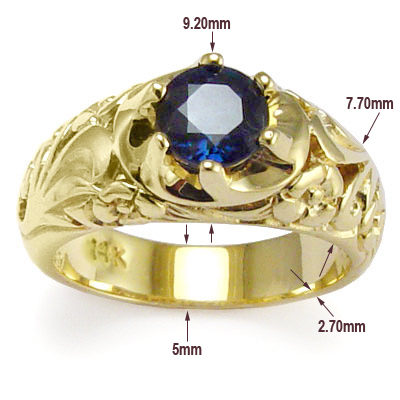 Men's 14k Yellow Gold ROCOCO design Sapphire Ring