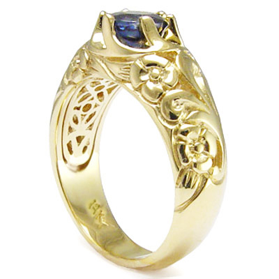 Men's 14k Yellow Gold ROCOCO design Sapphire Ring
