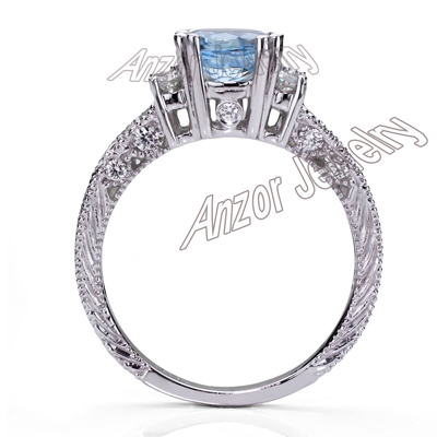18k White Gold Aquamarine Diamond Ring
