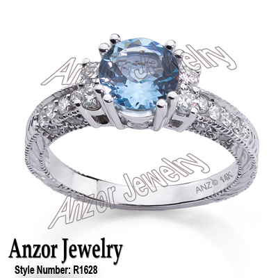 14k White Gold Aquamarine Diamond Ring