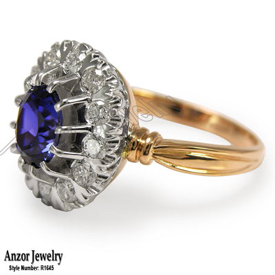 Russian Style Tanzanite Diamond Ring 14K 585