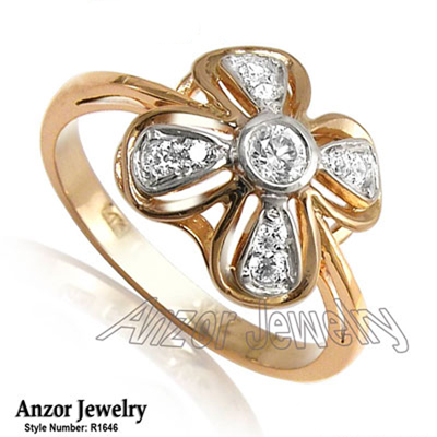 Russian Style Diamonds Ring 14k Rose White Gold