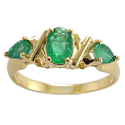 Emerald Three Stone Ring in 10k Gold