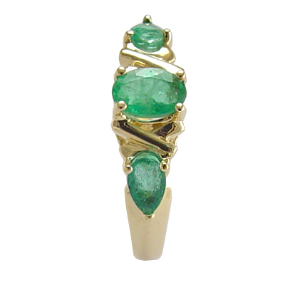Emerald Three Stone Ring in 10k Gold
