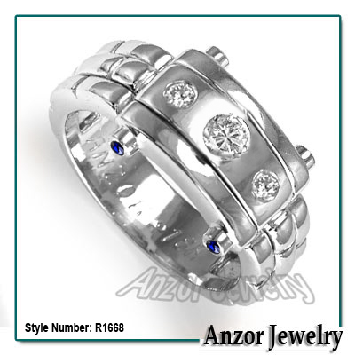 Men's Platinum Diamond and sapphire Ring