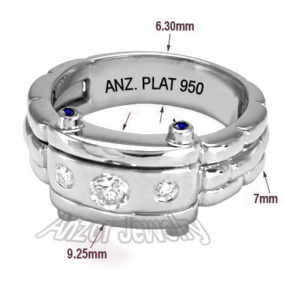 Men's Platinum Diamond and sapphire Ring