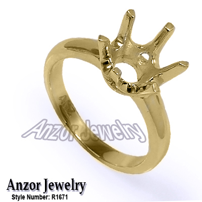14k Yellow Gold Six-Prong Ring Mounting