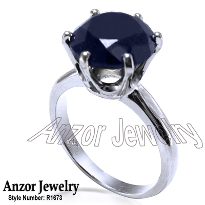 14K White Gold Blue Sapphire Ring