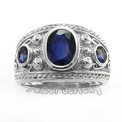14k Gold Genuine Ceylon Sapphire Men's Ring