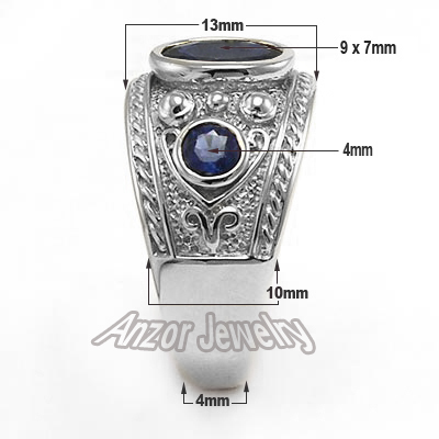 14k Gold Genuine Ceylon Sapphire Men's Ring