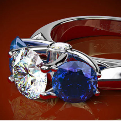 White and Blue Sapphire Diamond Ring 18k