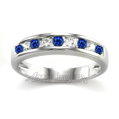 Channel Set Round Diamond and Sapphire Ring 18k