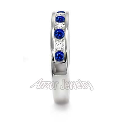 Channel Set Round Diamond and Sapphire Ring 18k