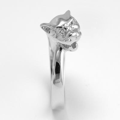 14k Solid White Gold Cat Head Ring
